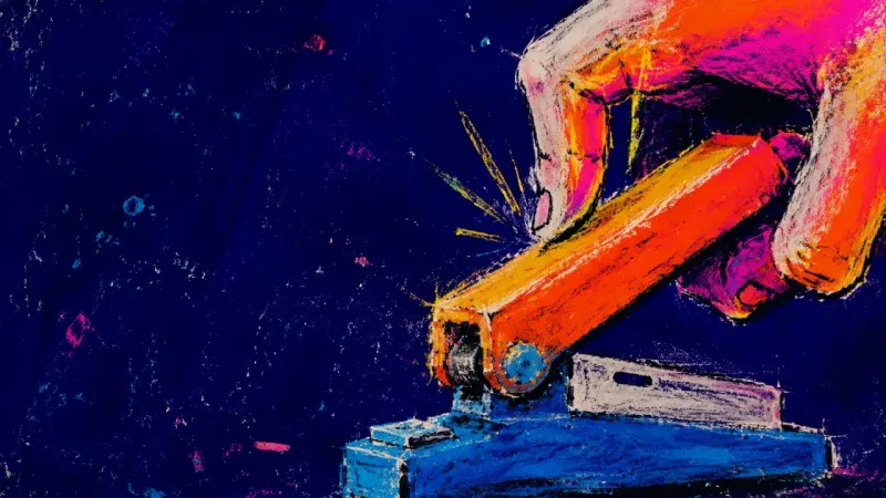 A hand repeatedly jams a stapler, symbolizing the pressure to solve friends' problems before they