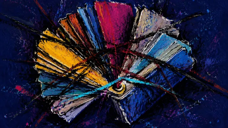 The Choked Index A swatch book crushed into a tangled fan, representing career emptiness and dependence on prestige.