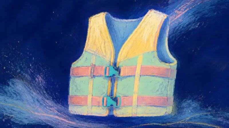 A restored life vest with released straps represents balanced care, clear boundaries, and attention