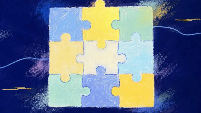 Pieces Return A complete jigsaw puzzle with aligned pieces, representing curiosity and self-trust returning after