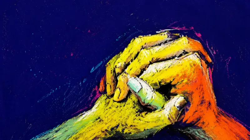 Grip Without Return Two hands wring into a tight knot, symbolizing dating anxiety and the urge to pursue someone who is,