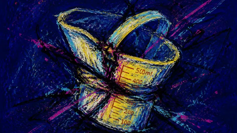 Crushed Capacity An abstract measuring cup crushed into a tangled form, representing the burnout loop of ignoring