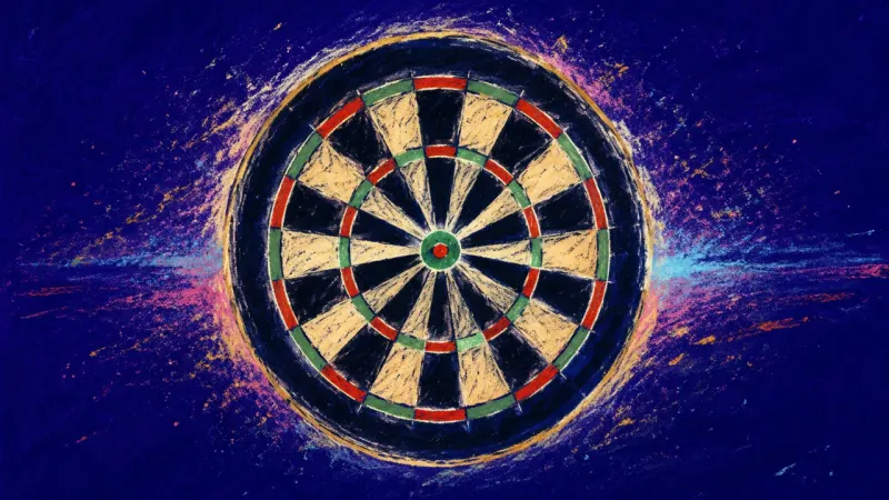 Aim Recentered A restored dartboard with balanced radial sections, representing self-trust and orderly action