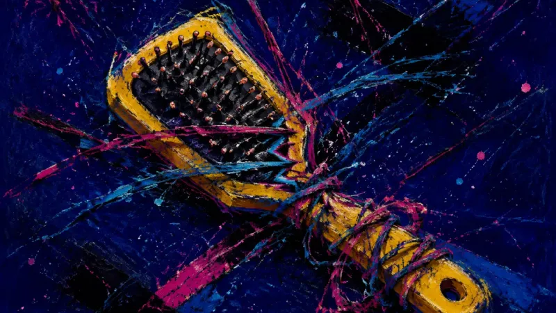Tangled Access A distorted hairbrush trapped in chaotic lines, representing ambivalence and weakened boundaries 