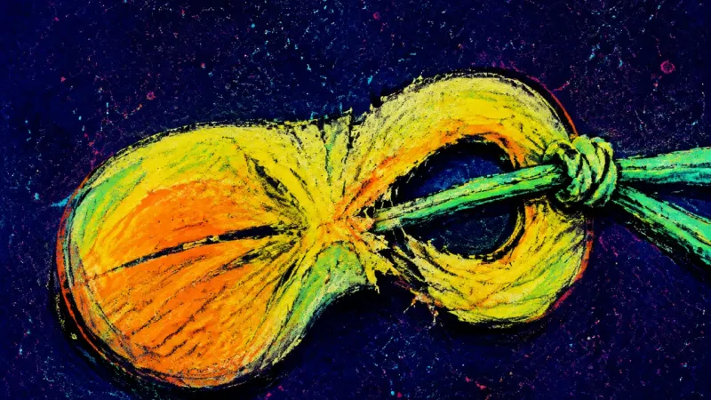 A sleep mask cinched into a tight knot, symbolizing rest sacrificed to the compulsion to solve друз'