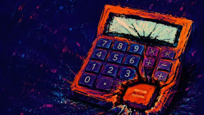 The Equality Glitch A crushed desk calculator symbolizes turning every friendship problem into a task while hiding the