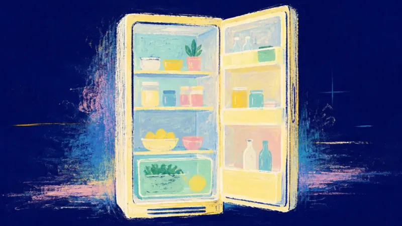 Room to Breathe A restored refrigerator symbolizes a fair roommate process, with household expectations arranged in2