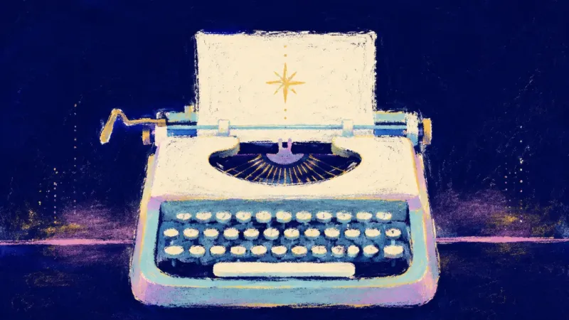 The Clear Draft An abstract typewriter with aligned keys representing career clarity, fair boundaries, and a steady,