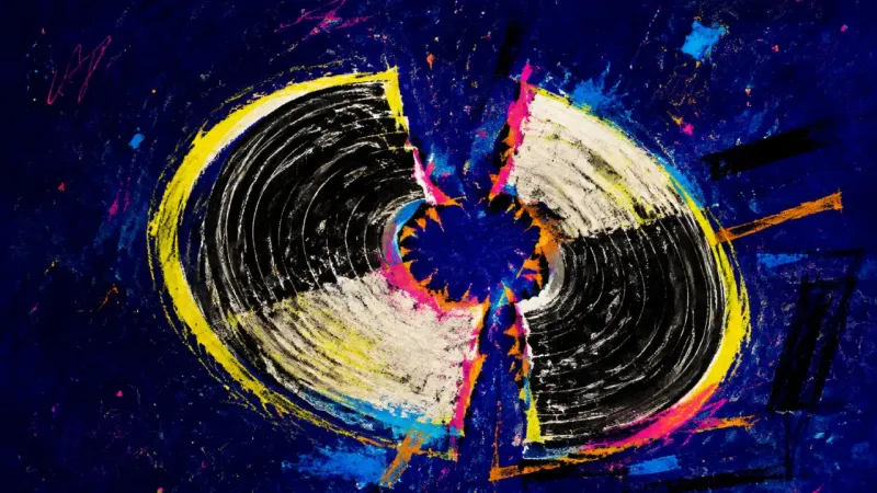 Replay Without Return A record folded through the same track until its centre splits, symbolising the obsessive replay28-