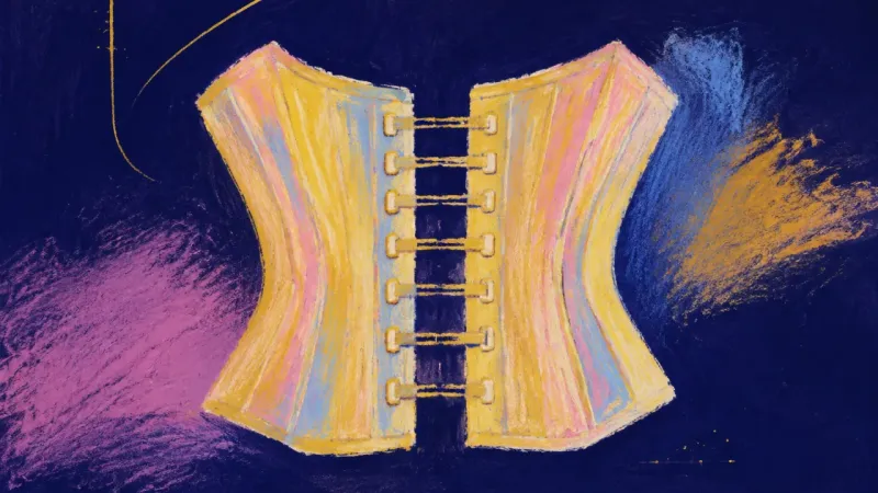 Rhythm Regained A restored corset with balanced open panels, representing limerence held within clear boundaries,14-