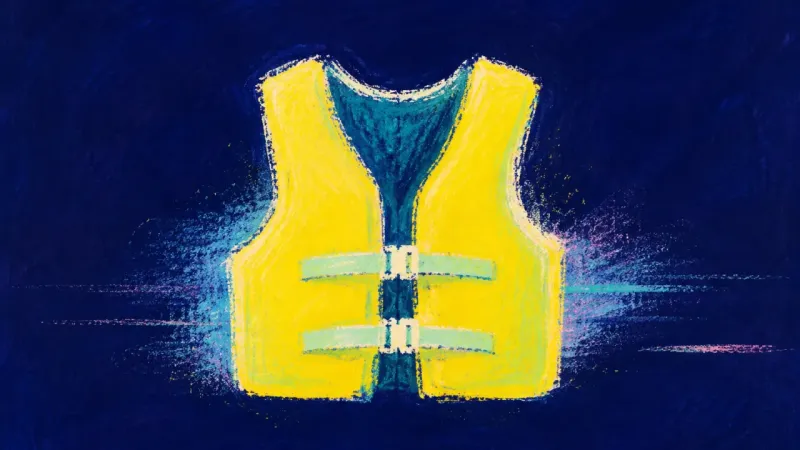 Unburdened Belonging A restored life jacket with open, balanced panels, representing friendship boundaries, shared