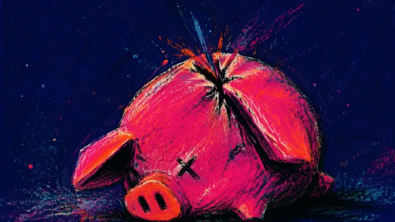 The Cost of Help A crushed piggy bank symbolizing the hidden obligation and lost decision-making power that can след