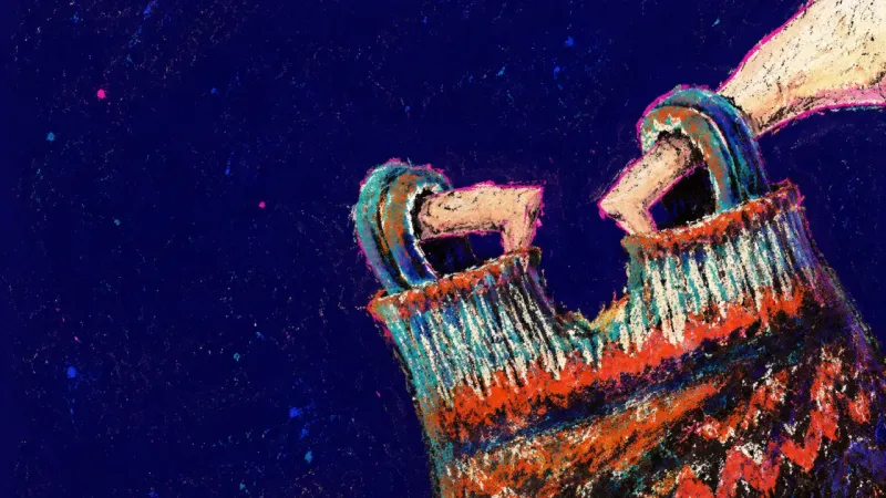 A Role Unraveling Two fingers pull a holiday sweater cuff apart, reflecting the strain of editing yourself to secure