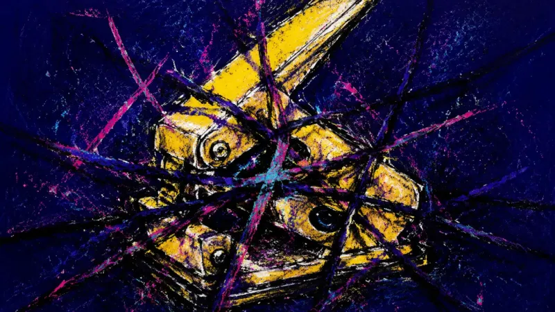 An abstract hole punch trapped in a dense crush, representing guilt-driven overgiving and a personal