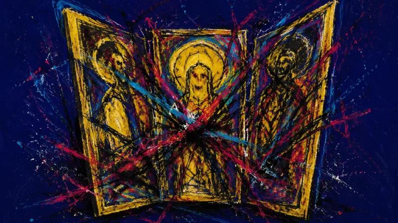 Collapsed Allegiance A crushed triptych represents guilt-driven mediation, loyalty pressure, and the loss of a personal