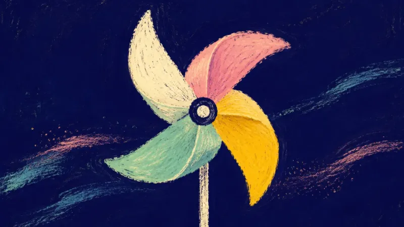 A restored pinwheel in balanced order, symbolizing self-trust built through a small routine||||