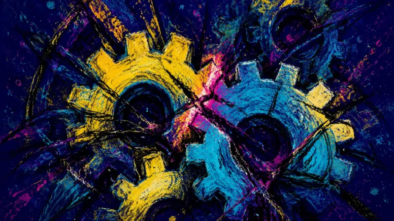 A tangled gear train represents self-silencing anxiety and the oppressive imbalance of a friendship.