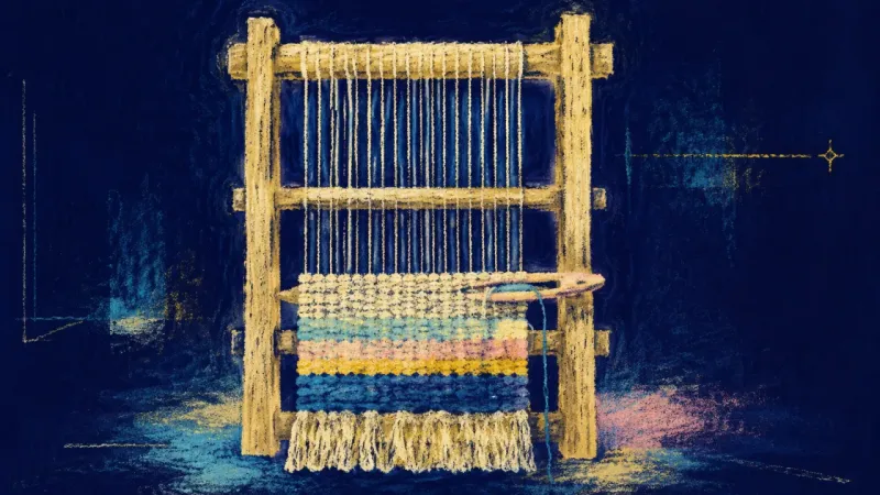 Pattern Reauthored A restored loom with orderly bands, representing adult autonomy, clear boundaries, and practical.