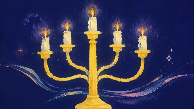 Candelabra Rebalanced An abstract candelabra restored to balanced branches, representing self-trust, sustainable, and rest