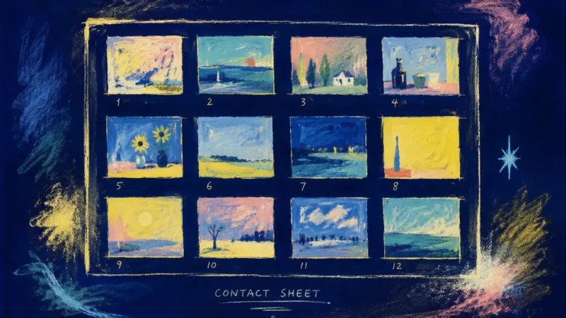 An ordered contact sheet represents creative work released with balanced perspective, healthy limits
