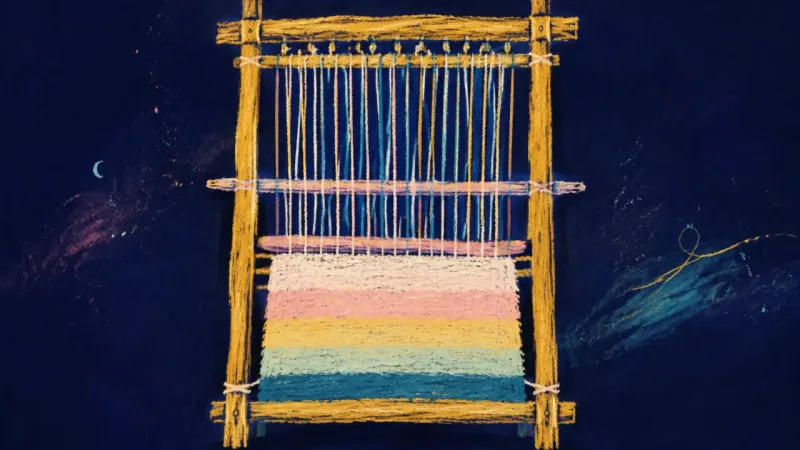 Woven Direction A restored loom with evenly ordered threads, representing thesis uncertainty resolved through rough-