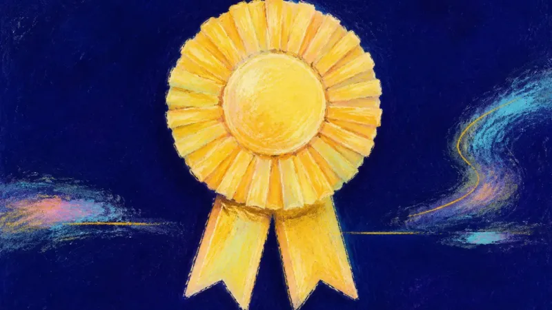 A restored award rosette with evenly spaced folds and separated tails, representing self-worth and a