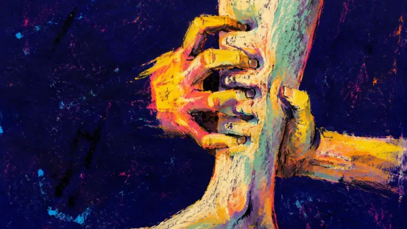 The Weekday Toll A hand digs into a cramped calf after a long commute, symbolizing the bodily cost of postponing life