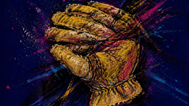 Agency Compressed A work glove crushed into a tight stack of folded fingers, representing weekday labor that consumes