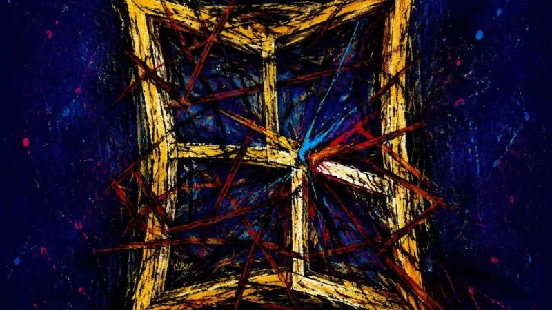 Compressed Window An abstract window crushed by tangled strokes, representing the cycle of treating a partner's