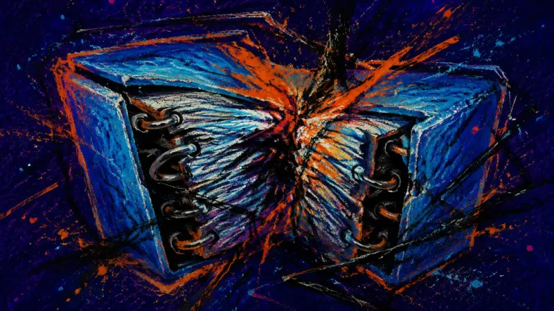 Binding Under Pressure An abstract ring binder buckles beneath tangled lines, representing study anxiety and the fear that