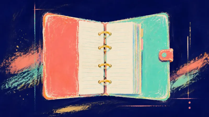 Open Study Rhythm An orderly ring binder symbolizes steadier self-trust and a balanced boundary between focused study,