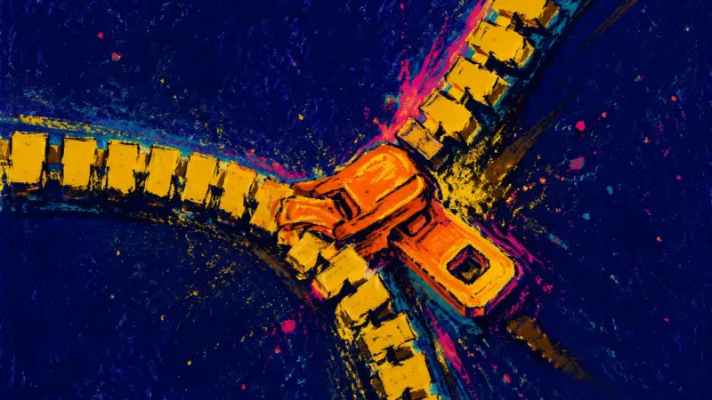 A jammed zipper with misaligned teeth, symbolizing the urge to force connection when a partner asks‌