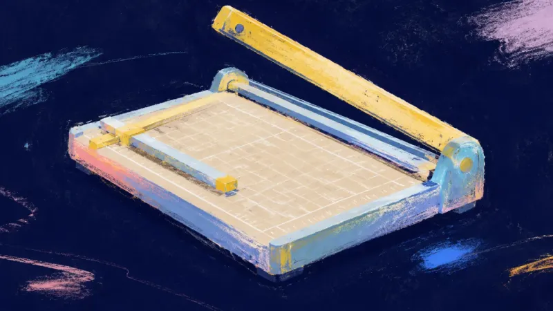 Measured Response A restored paper cutter with aligned parts and clear divisions, representing peer-review feedbackg
