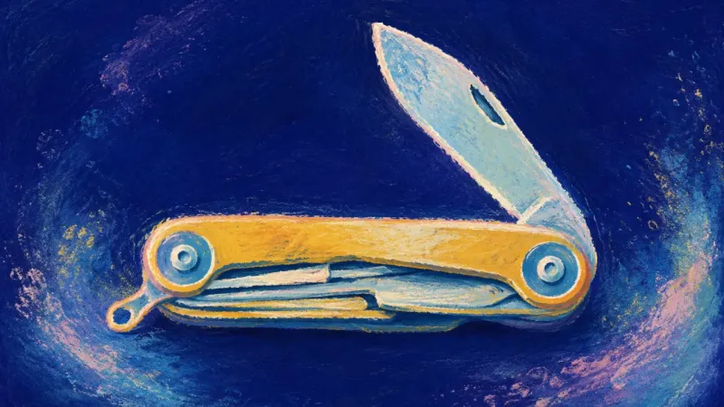 Practice Finds Form An orderly multitool with one implement extended represents self-trust replacing compulsive self-im)