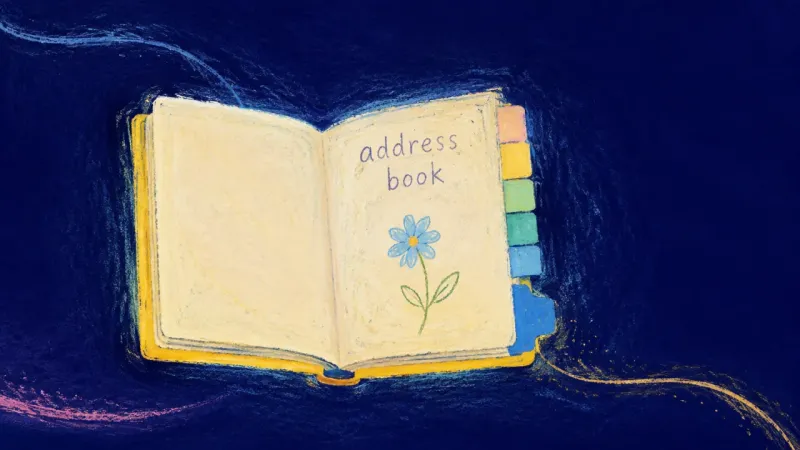 The Ask Unfolds An orderly open address book represents release from recommendation request paralysis through clear,