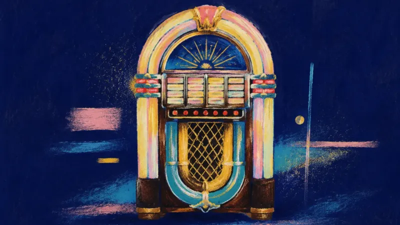 An orderly jukebox with restored selections, representing an adult voice returning without surrender