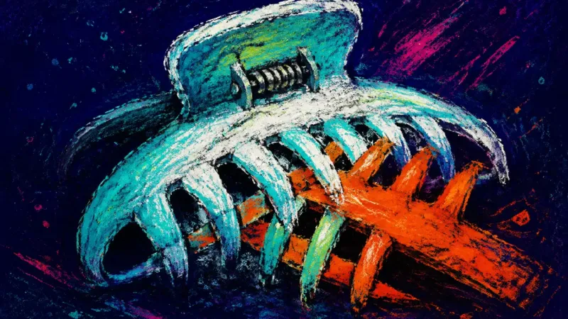 Permission Withheld A hair claw clip crushed shut with its teeth locked through one another, symbolizing comfort used to
