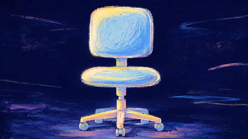 Grounded Direction A restored office chair with an orderly silhouette, representing career avoidance resolved through a