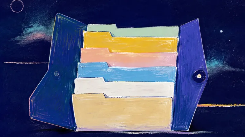 Parallel Clarity An abstract portfolio folder restored to balanced sections, representing clear boundaries, parallel