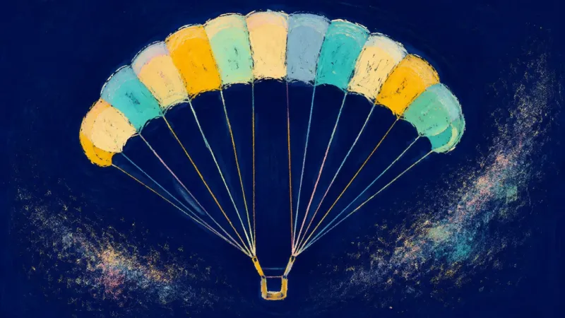 Canopy Regains Direction An open, orderly parachute represents overwork giving way to career boundaries, small experiments, c
