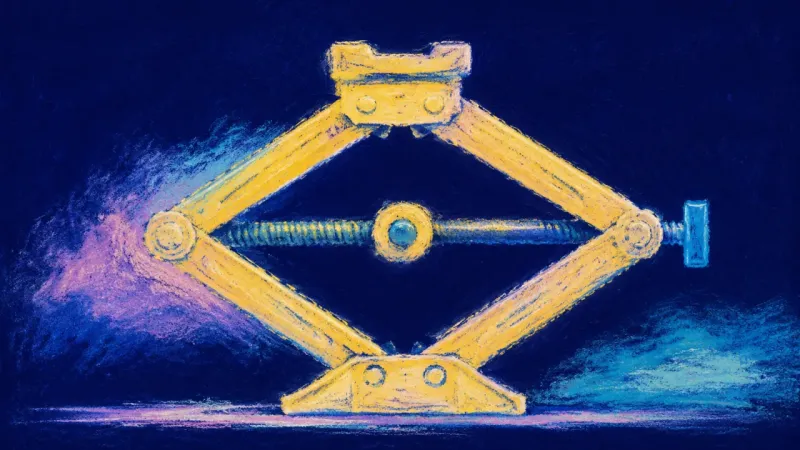 Support Recalibrated A scissor jack restored to an open, balanced structure, representing safety transformed into support