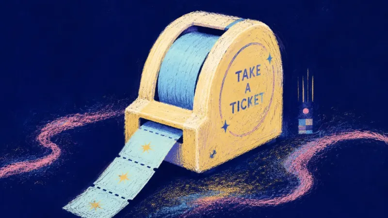Turn Reclaimed A restored ticket dispenser releases one orderly strip, representing self-respect and renewedylong,