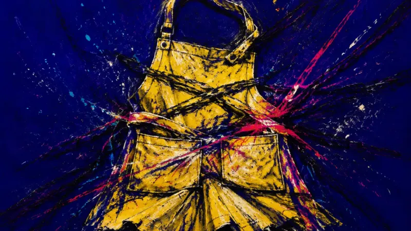 The Cinched Role An apron crushed by its own ties, representing the frustration and self-silencing of a repeated famu