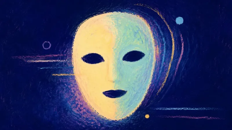 An abstract mask restored to balanced form, representing self-honesty and calm boundaries after||||