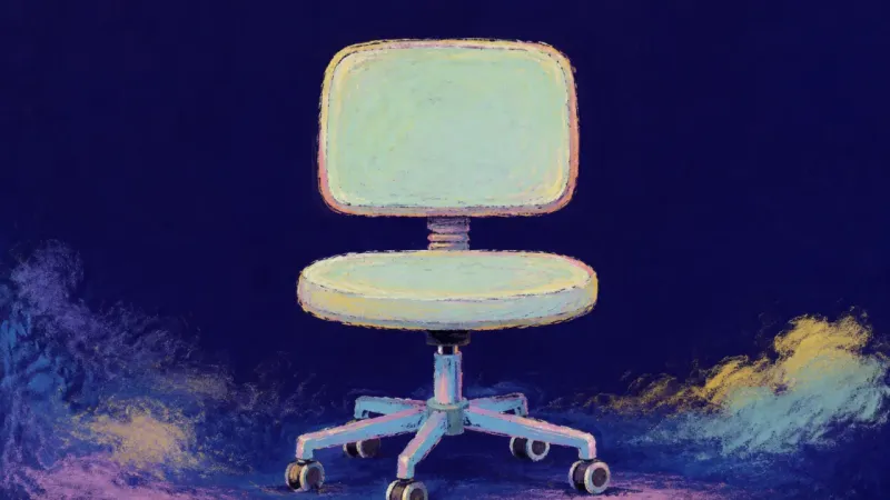 Seat Reclaimed A restored office chair with balanced supports represents identity drift resolved through a small, l