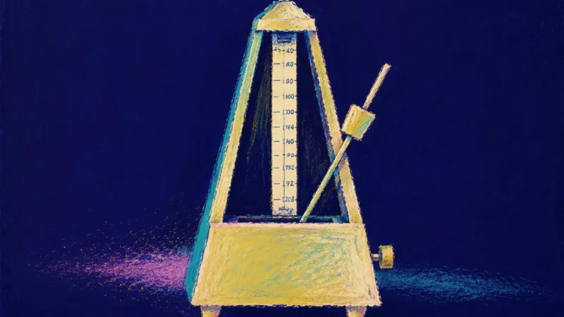Rhythm Finds Room A restored metronome in balanced order, representing reassurance anxiety easing into one clear w,