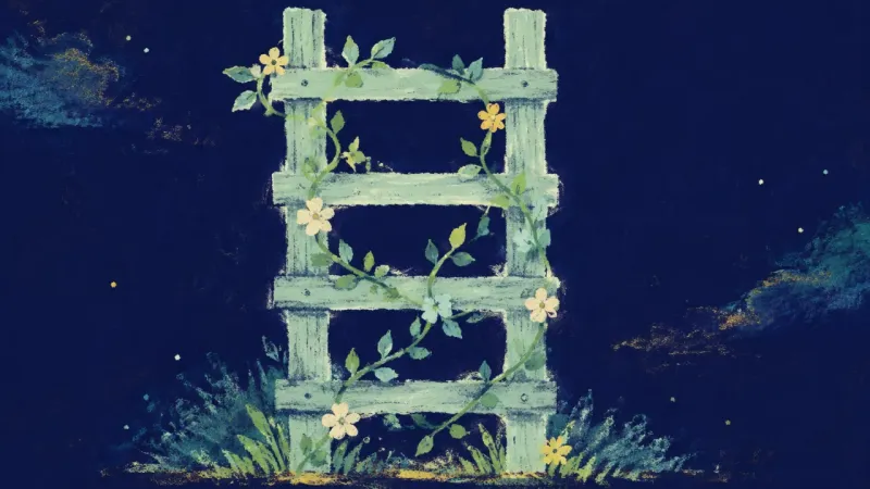 Growth on Clear Terms A restored trellis with an even lattice represents grounded self-trust, clear work boundaries, and,{