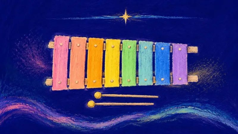 Workable Rhythm An ordered xylophone represents a learning gap becoming useful evidence, restoring focus, balanced