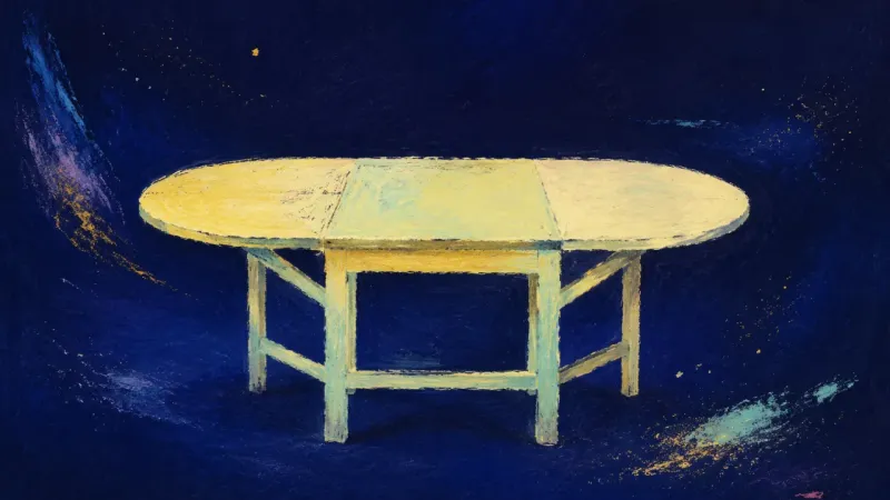 Authority Extended A fully extended drop-leaf table with balanced supports, representing adult autonomy restored while