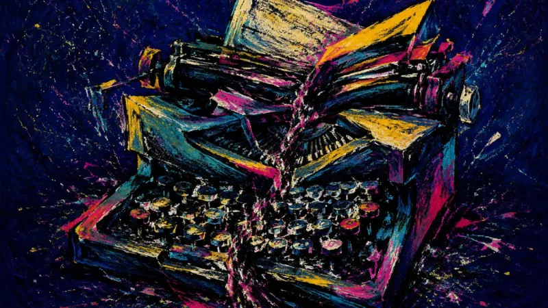 The Crushed Draft A distorted typewriter trapped in a dense tangle, representing how ghosting turns uncertainty into